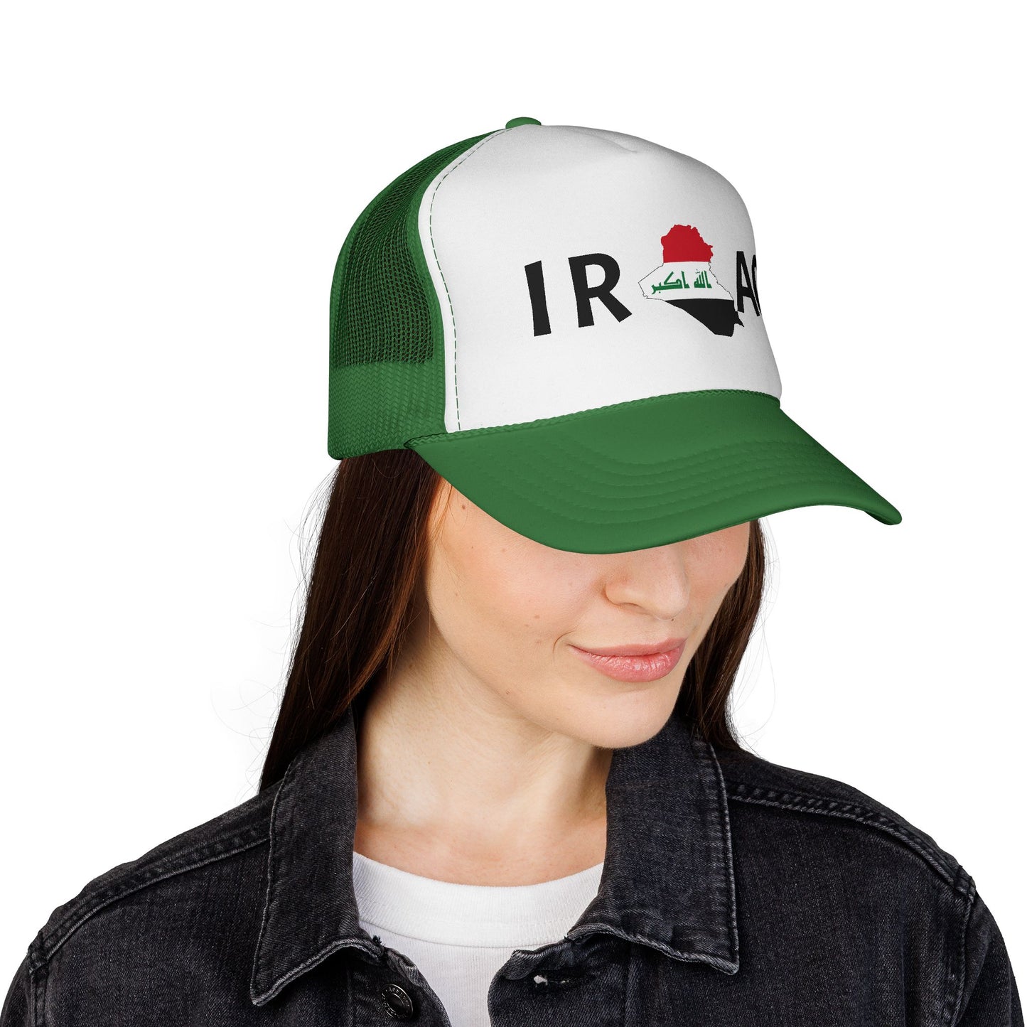 Iraq Flag Trucker Cap — Mesh Back Hat with Iraq Map and Arabic Script