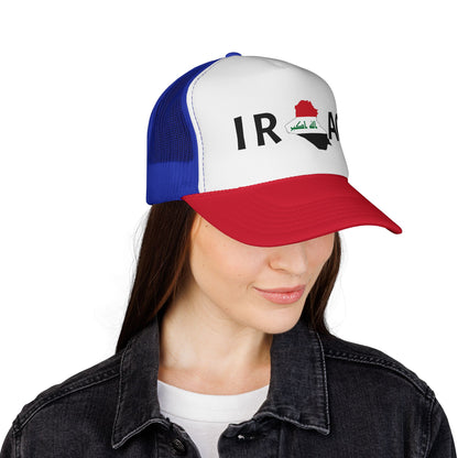 Iraq Flag Trucker Cap — Mesh Back Hat with Iraq Map and Arabic Script
