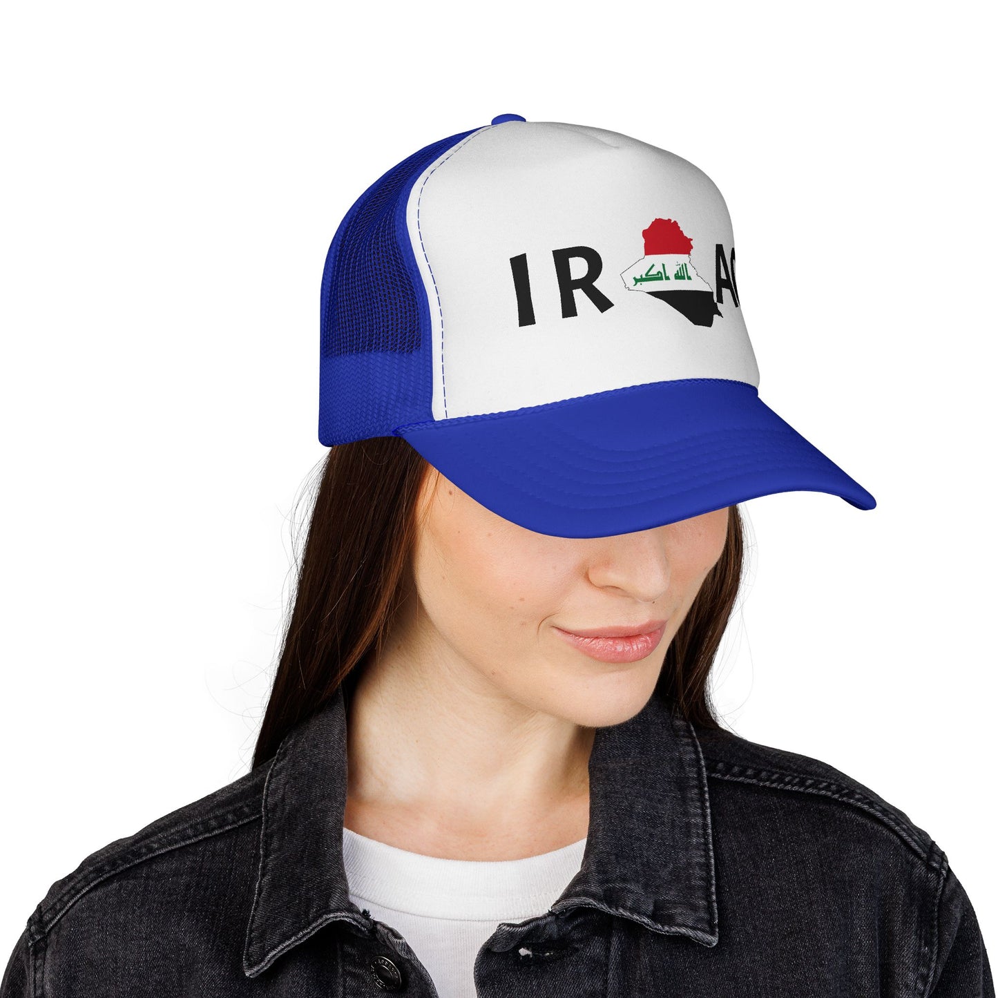 Iraq Flag Trucker Cap — Mesh Back Hat with Iraq Map and Arabic Script