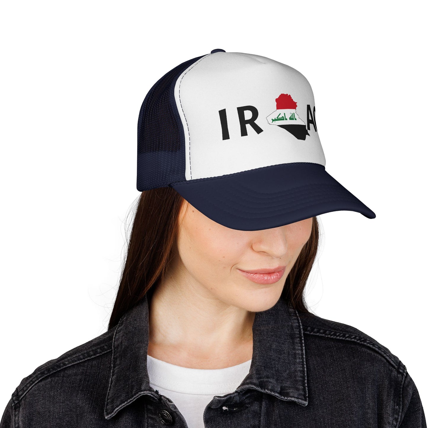Iraq Flag Trucker Cap — Mesh Back Hat with Iraq Map and Arabic Script