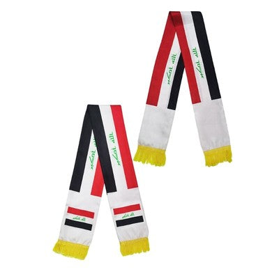 Iraq Scarf 14x135cm Double-sided printed Satin Iraq Flag Scarf Tassels Suitable for 2026 Football cup, Sports, Events