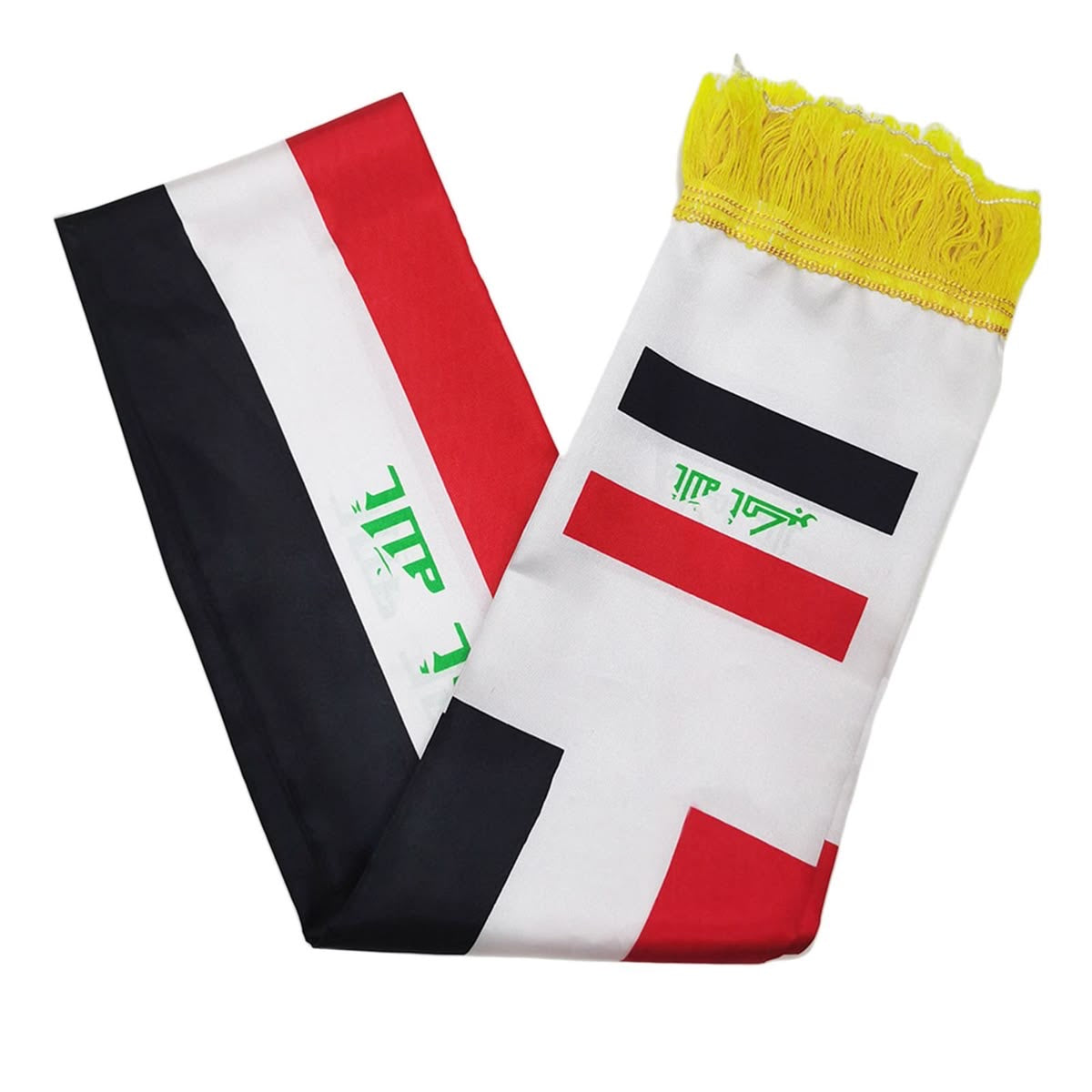 Iraq Scarf 14x135cm Double-sided printed Satin Iraq Flag Scarf Tassels Suitable for 2026 Football cup, Sports, Events